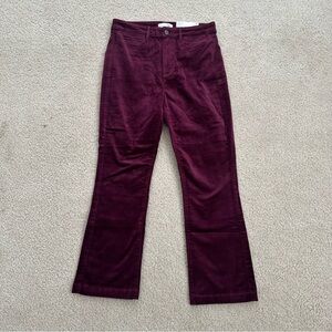 LOFT Burgundy Velvet Kick Crop Pants (Curvy)